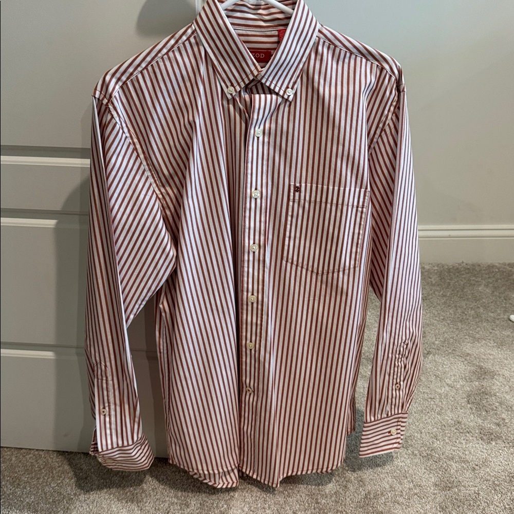 Izod Red and White Striped Long Sleeve Shirt Small